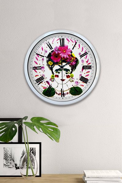 Kasva Concept Gift 40 cm White Metal Flowers Wall Clock