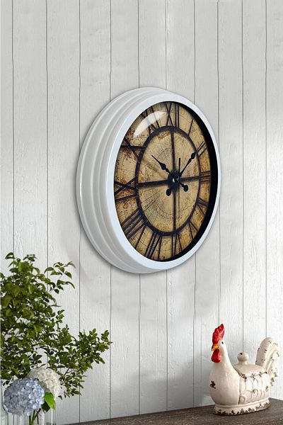 Kasva Concept Gift 40 cm White Metal Antique Wall Clock