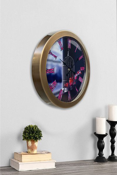 Kasva Concept Gift 36 cm Antique Metal Bird Cage Wall Clock