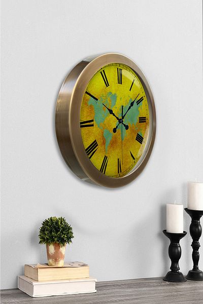 Kasva Concept Gift 36 cm Antique Metal Maps Wall Clock