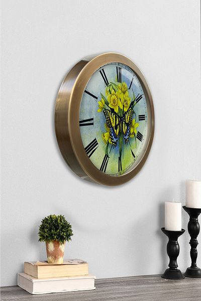 Kasva Concept Gift 36 cm Antique Metal Butterfly Wall Clock