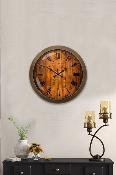 Kasva Concept Gift 36 cm Antique Metal Wooden Look Wall Clock