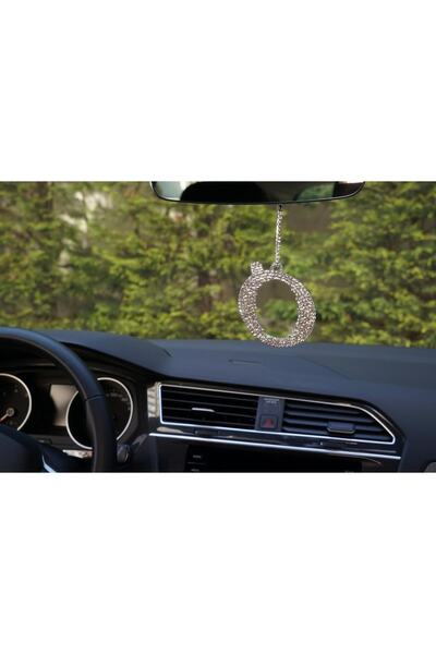 Arabasına Aşıklar Kulubü مرآة الرؤية الخلفية قلادة فضية من الحجر - زخرفة حرف O