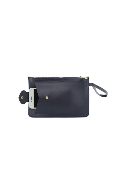 Ozka Leather Collection Kadın Lacivert Düğmeli Cüzdan Anahtarlık