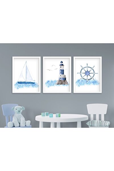 Ya&mu Tablosetleri 3 Adet 33 X 44cm Büyük Boy Ahşap Beyaz Çerçeveli Bebek, Ço...