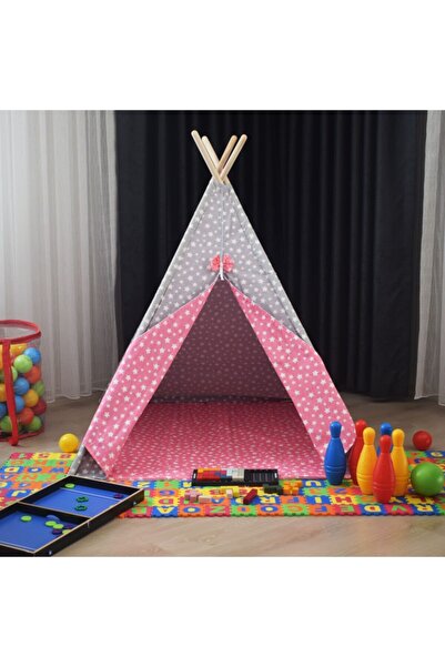 miniks Pamuklu Ahşap Çocuk Oyun Çadırı Evi Kızılderili Çadırı