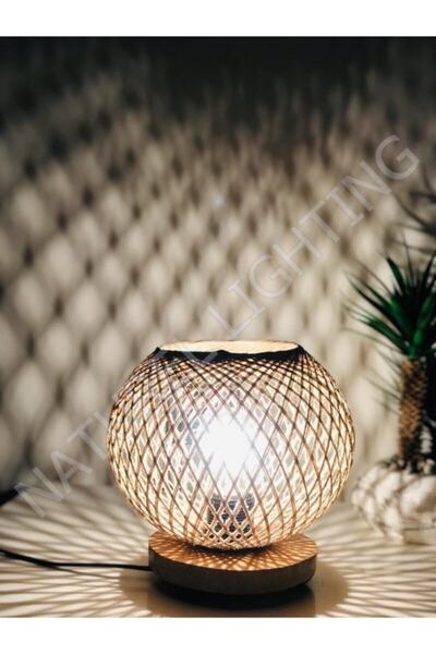 ASYA BAZAAR Ipli Küre Lamba Ahşap Abajur Aydınlatma Açma Kapatma Düğmesi Yoktur