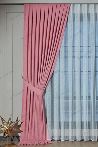 Beythome Pembe Soft Kadife Fon Perde - Pileli Tek Kanat X 2,5 Sık Pile