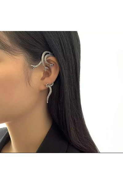 Köstebek Gothic Three Headed Snake Cuff Earrings