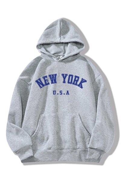 LOUİSA Υπερμεγέθη Unisex New York printed γκρι φούτερ