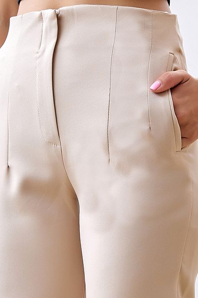 InStyle Dvojité látkové kalhoty s vysokým pasem – béžové