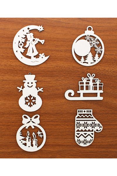 Lora Wedding Can be painted! 8cm 6 Pieces Assorted Wooden Christmas Figures