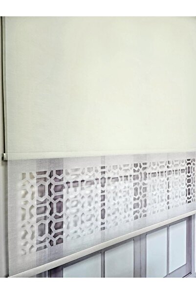 BBB Lazer Kesim Çift Mekanizmalı Tül Stor Perde Ekru Mlt5007