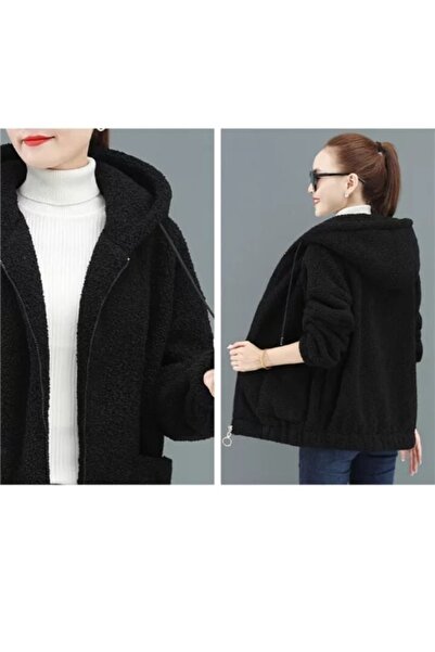 ABB Kapşonlu Oversize Peluş Polo Hırka