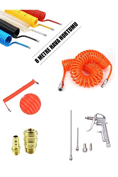 Anadolu Strong Yüksek Kalite Kompresör Spiral Hava Hortumu 8 Mm 8mt Hava Jakı Hava Tabancası Recor Seti