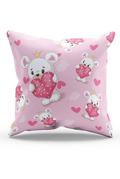 Moud's غطاء وسادة منقوش على شكل دب وردي مطبوع على الوجهين من جلد الغزال