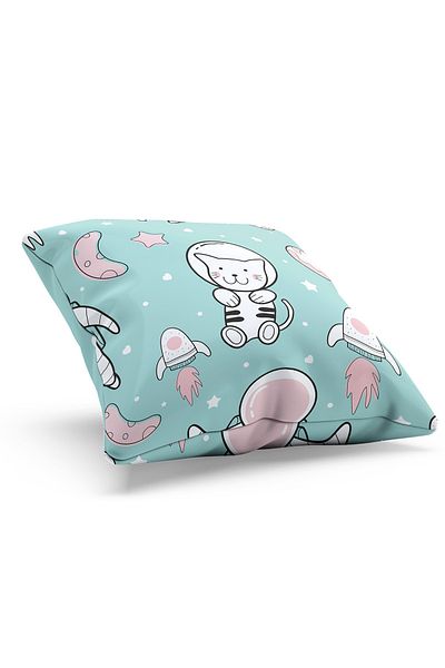 Moud's Double Sided Printed Astronaut Cat - 2 Patterned Suede Cushion Covers