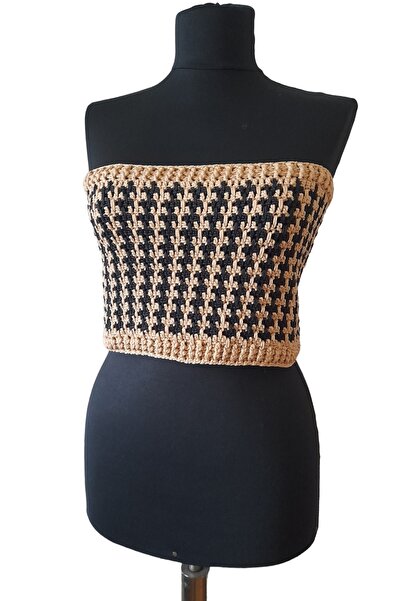 bi ters bi düz Hand Knitted Houndstooth Crop