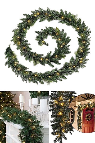 KozmoParti Işıklı Yılbaşı Çam Ağacı Kalın Garland Dekor 160cm Çam Dalı 5 M Pi...