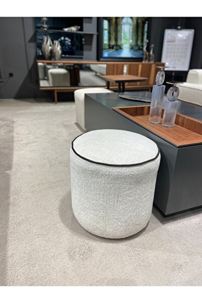 incidesign Küçük Yuvarlak Puf Keten Kumaş Çap 41 cm