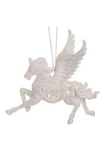 parti sürprizi Christmas Pine Tree White Glittering Flying Horse Decor Ornament 1 Piece