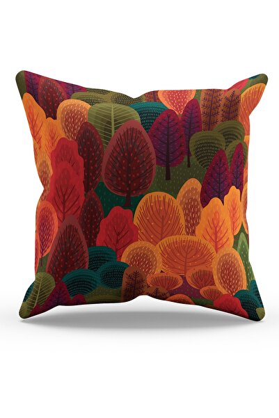 Moud's Çift Tarafı Baskılı Sonbahar - 3 Desenli Süet Kırlent Kılıfı