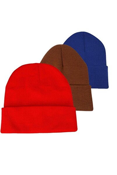 AİLEMM TEKSTİL Set de 3 berete pliabile unisex de iarnă, roșu-maro-saks