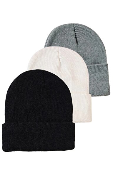 AİLEMM TEKSTİL Tricotaj de iarnă unisex Basic Folded Beanie Set de 3