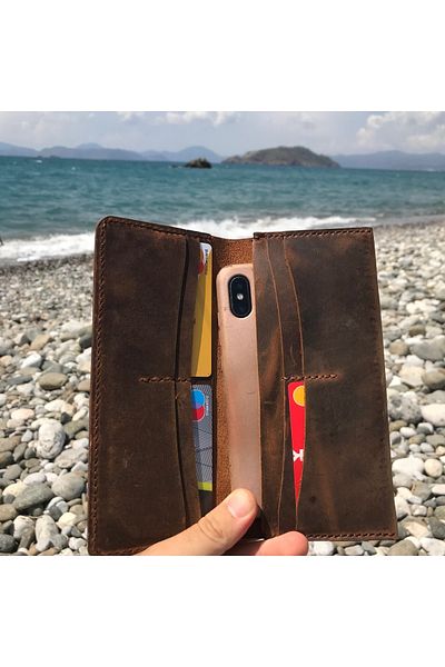 REON CRAFT Long Leather Men's Wallet Mobile Phone Capacity Long Wallet For Men