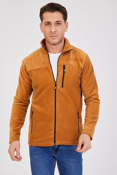 GELE BHS Men's Fleece Camel Full Zip 3 Pocket Outdoor Jacket Tacticale