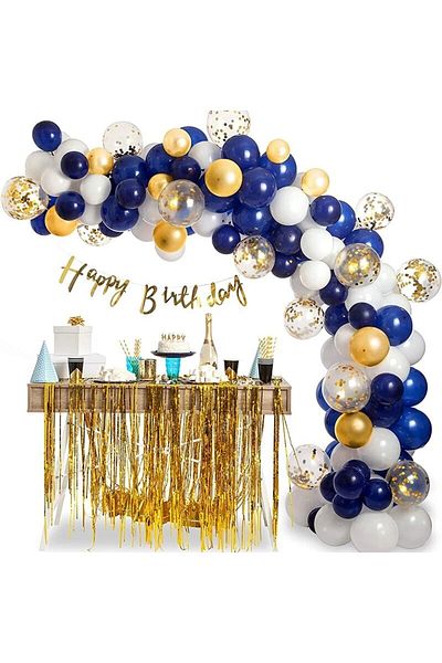 DÜVENCİ TİCARET White Gold Navy Blue Balloons Garland Arch Kit Latex Confetti Balloon