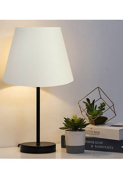 EvLight Black Single Lampshade Metal Table Lamp White