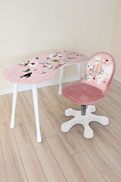 Genel Markalar World Map Kız Çalışma Masa Seti Kollu Sandalyesi (8-14 YAŞ)