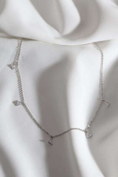 Silver Necklace with Inline Triangle Gemstone