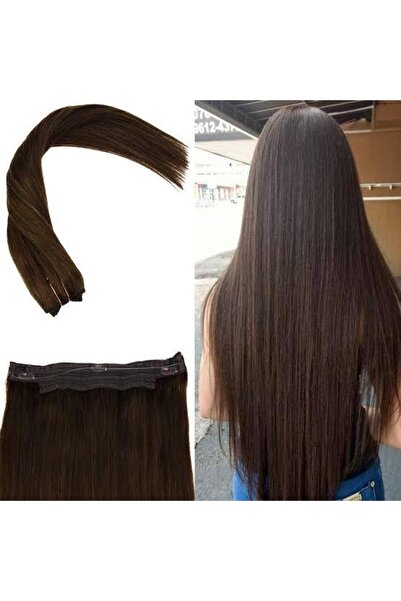 CESLİFE Koyu Kahverengi Düz Yarım Ay +2 Yan Postiş Çıt Çıt -gerçek Saç Görünü...
