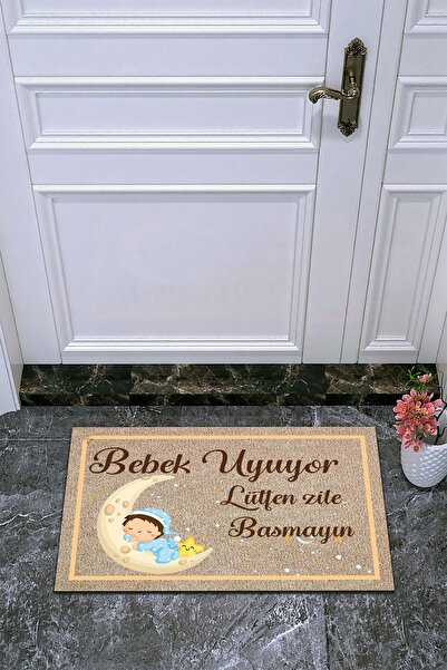 Pazarova Kapı Paspası Bebek Uyuyor Lütfen Zile Basmayın Yazılı Kapı Önü Paspas