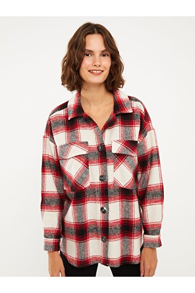 LC Waikiki Plaid Long Sleeve Flannel Oversize Women's Shirt Jacket