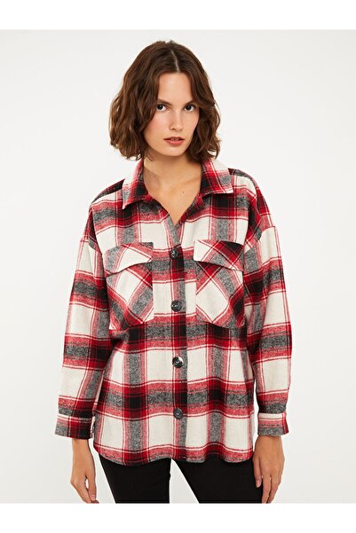 LC Waikiki Plaid Long Sleeve Flannel Oversize Women's Shirt Jacket