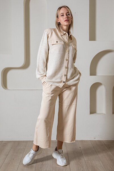 Serianno Kadın Gömlek Yaka Düğme Kapama Hırka Ve Bol Kesim Pantolon Spor Takım