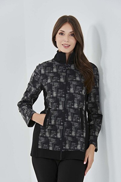 TOLGA SARAÇOĞLU 50092 Black Zippered Knitted Jacket