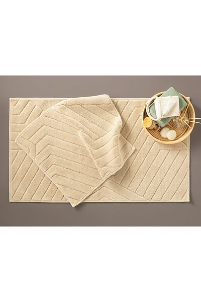 English Home Σετ πατάκι μπάνιου Wavy Cotton 60x100 cm 60x50 cm Μπεζ
