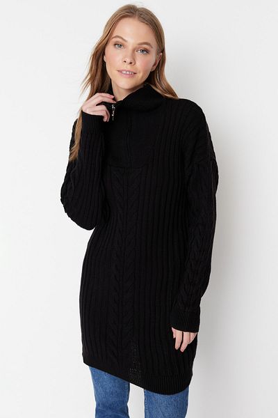 Trendyol Modest Pulover negru tricotat cu fermoar Selanik TCTAW23AK00017