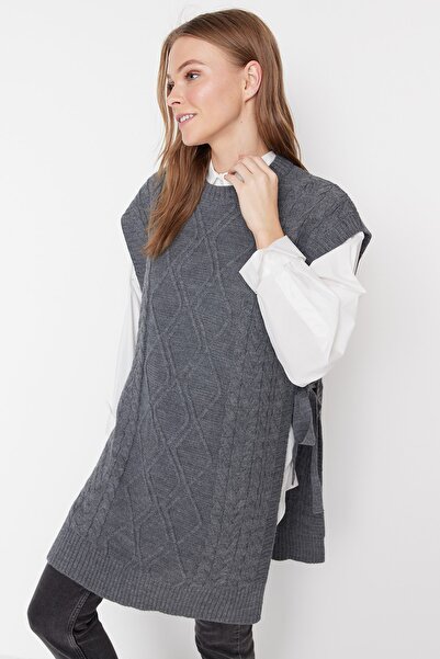 Trendyol Modest Πλεκτά πλεκτά ανθρακί με πλεκτά μαλλιά - Δεμένο στη μέση TCTAW22UV0018
