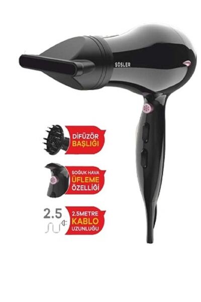 Süsler مجفف شعر كول Ss-4602 بقوة 2000 واط مع رأس ناشر