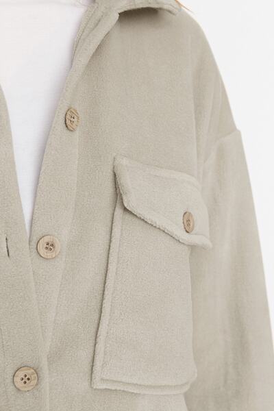 Trendyol Collection Bézs polár vastag túlméretezett kötött dzseki TWOAW23CE00103