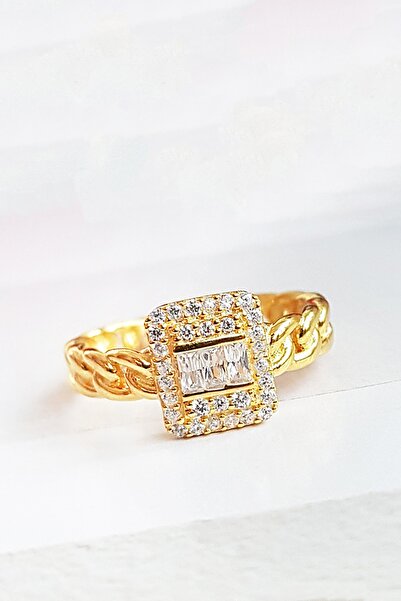 MorMajor Silver Beyaz Taşlı Baget Zincir Gümüş Yüzük