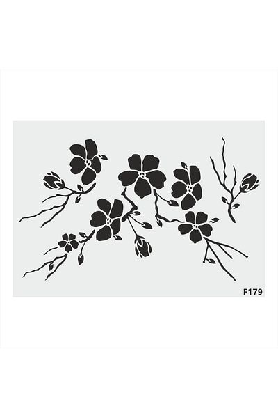 STENCİLTASARIM Stencil Design F179 Şakura Wall, Wood, Glass, Fabric Painting Template