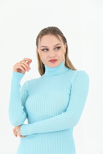 Pinpery Kadın Mavi Balıkçı Yaka Fitilli Elbise (TRİKO)