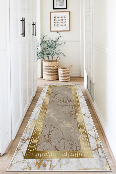 COZIE HOME Non-Slip Based - Digital Printed Gold Living Room Carpet and Kitchen Carpet Floor Mat - N8