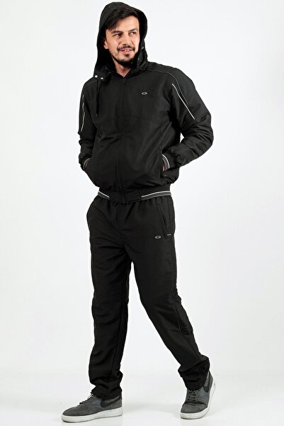 Enrico Ferry بدلة رياضية شتوية بغطاء للرأس مصنوعة من نسيج ميكروبولي للرجال با...